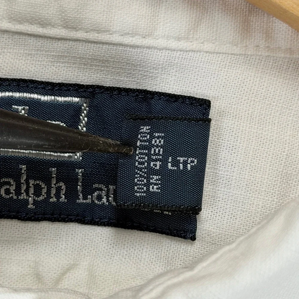 Vintage POLO RALPH LAUREN Shirt Mens S White Sail Type 1 Stamped Collar Military
